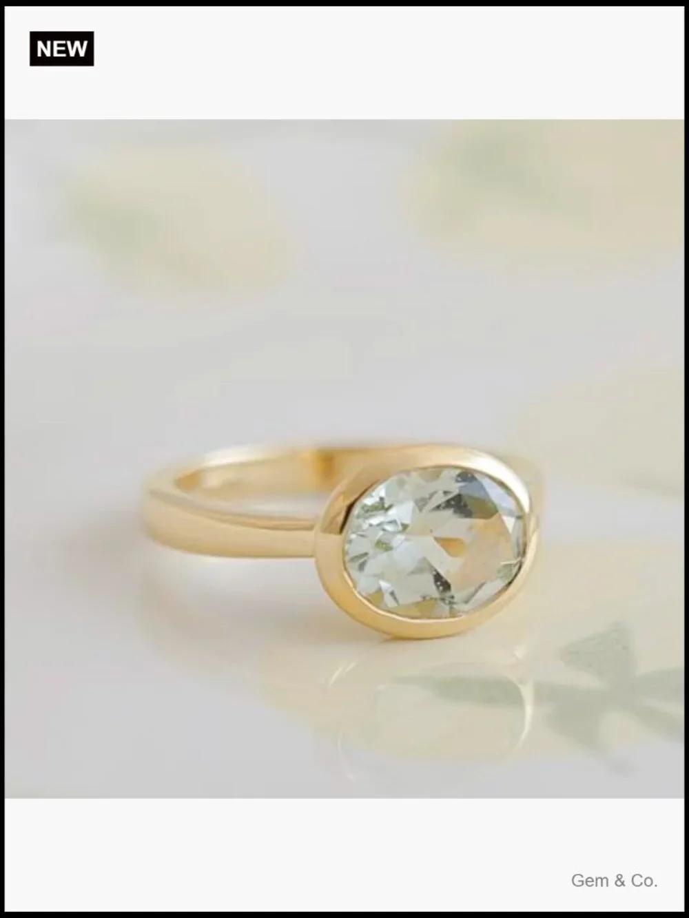925 Sterling Silver 3-Micron Gold Plated Oval Bezel Ring Natural Prasiolite